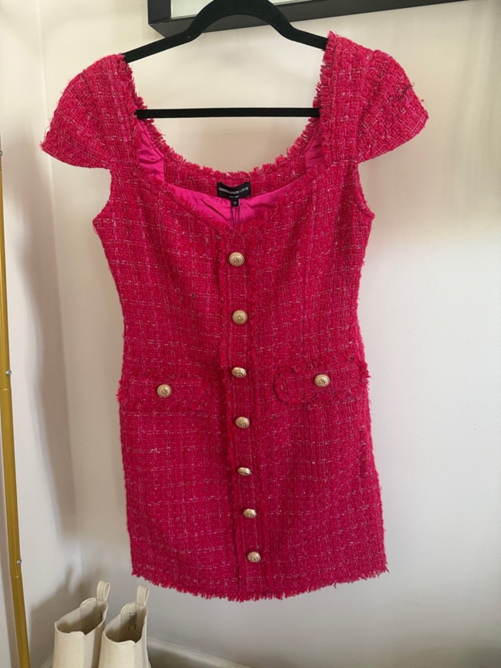 Generation Love Hot Pink Tweed Button-Front Mini Dress